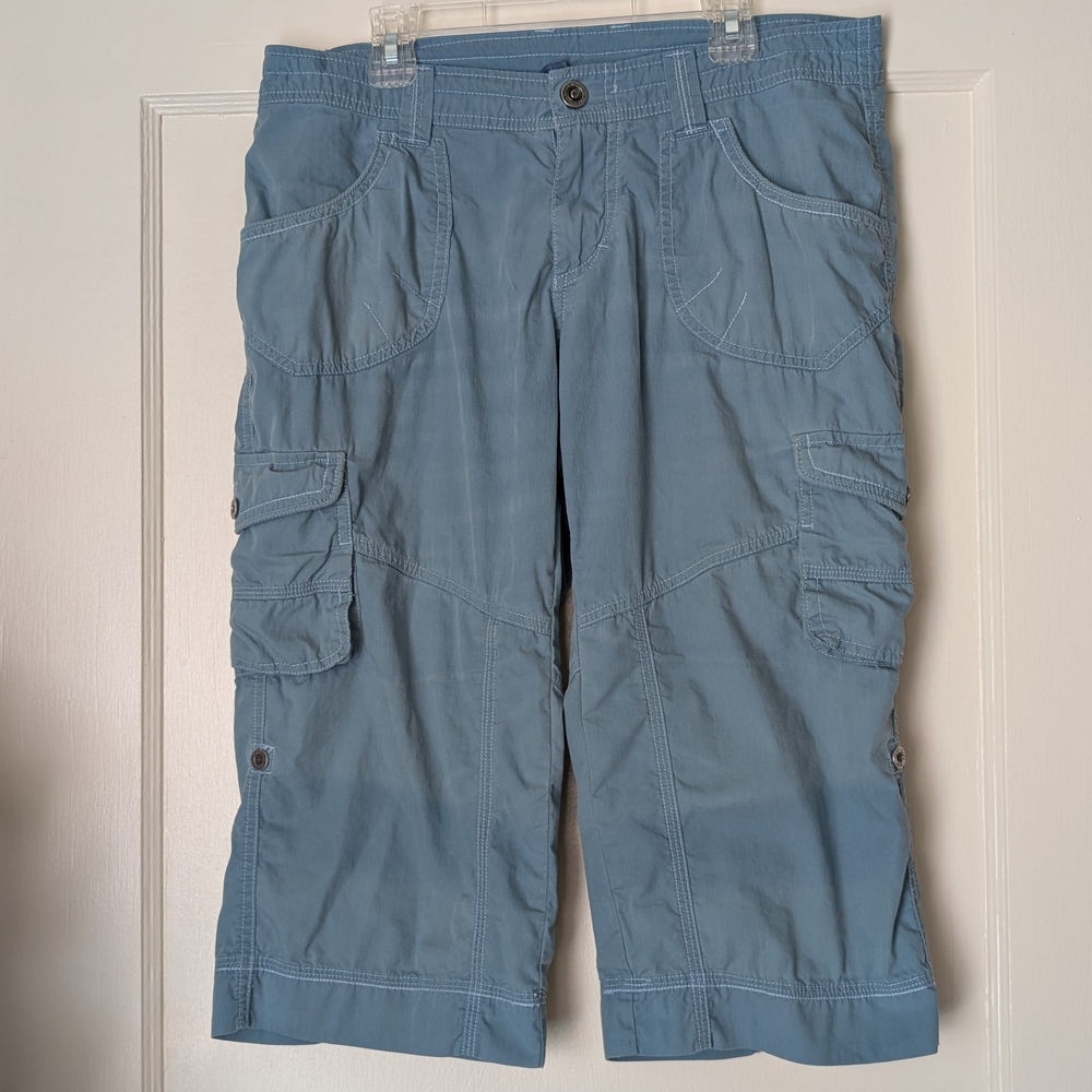 Women's Kuhl Teal Cargo Capri Hiking Shorts Size 6 w/ Roll Up Legs